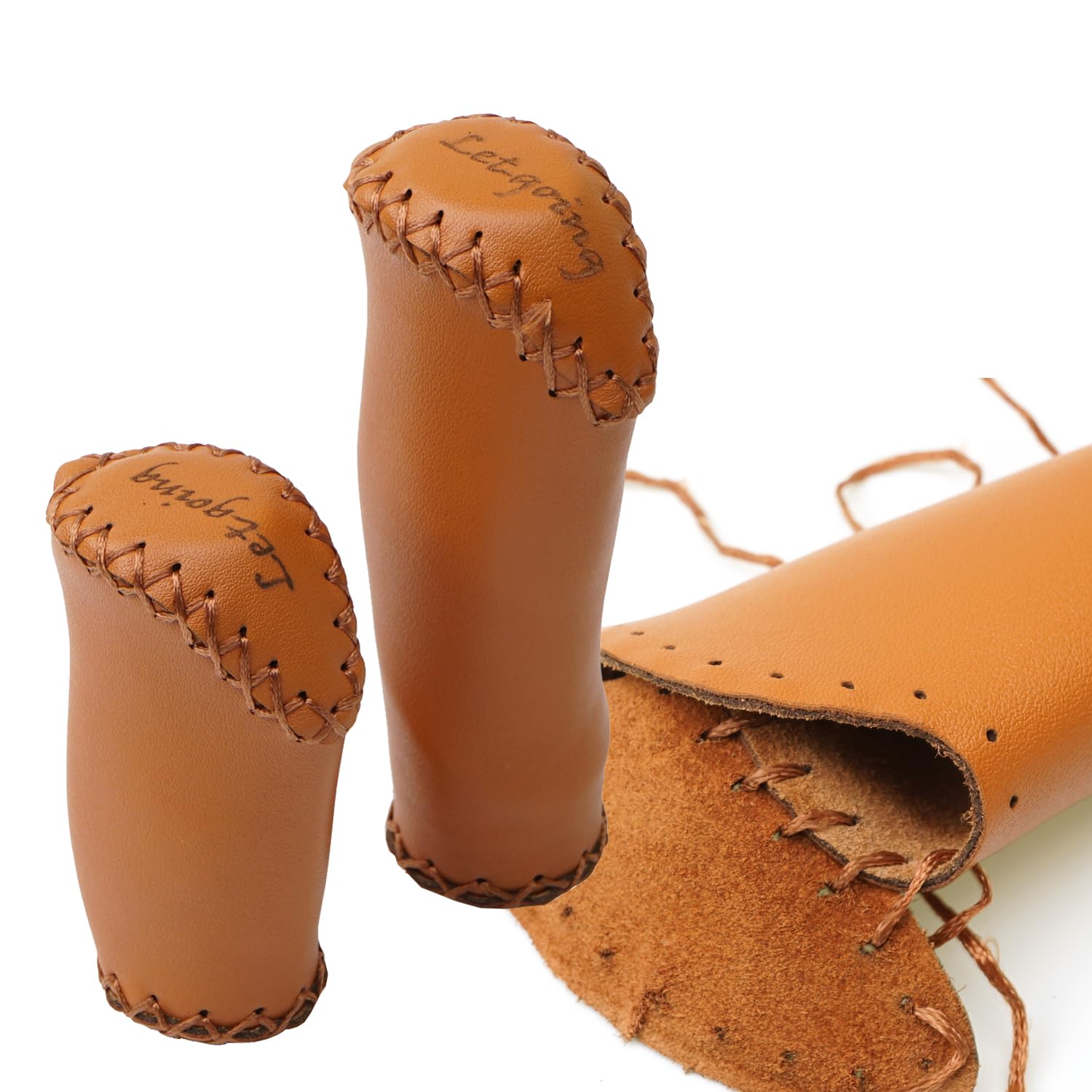 Bike Grips Leather Comfortable Handmade for Twist Shifter Grip, 7/8" Handle Bar Shift Short, for Beach Cruiser Women Men Classic City Vintage Bikes Accessories (Brown)