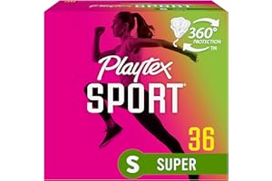 Playtex Sport Tampons Super Absorbency, Fragrance-Free - 36ct | Super Tampons for Women, Feminine Care, Playtex Tampon with 360 Leak Defense