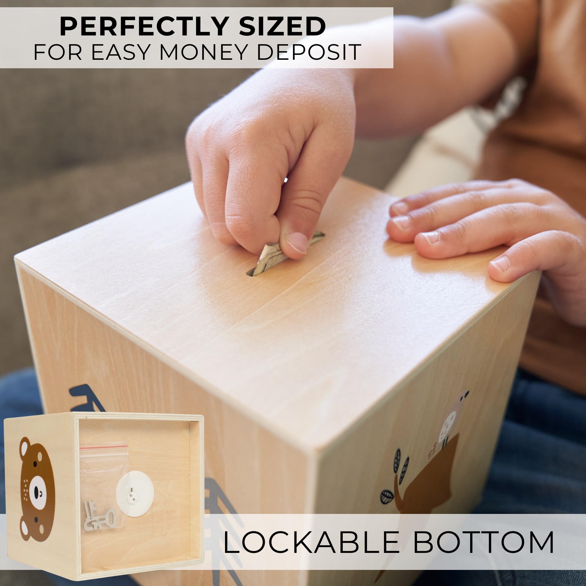Wooden Piggy Bank for Kids - Beautifully Crafted Coin Bank Encourages to Start Saving Money Early - A Great Gift for Girls and Boys That Brightens Up Every Kids Bedroom