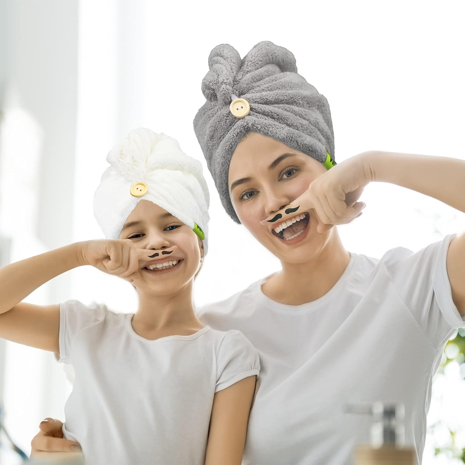 WK Microfiber Hair Drying Towel for Women - Ultra Absorbent Quick Dry Hair Turban, Original Magic Instant Hair Dry Wrap, Hair Care Cap for Bath, 2 Pieces 25 x 10 Inch Box (White & Gray): Kitchen & Dining