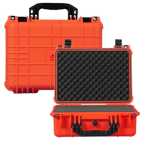 JACK BOSS 16X 12.8X 6.8 INCH HARD CASE, PORTABLE WEATHER WATERPROOF PROTECTIVE CAMERA CASE WITH CUSTOMIZABLE FOAM, FIT USE OF DRONES, CAMERA, EQUIPMENTS, ORANGE