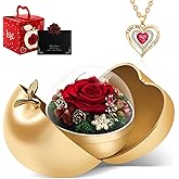 Tyvouflo Preserved Real Roses with Heart Necklace - Birthday Gifts for Women, Forever Rose in a Jewelry Box, Eternal Flower Gift Set for Her on Valentines Mothers Day Christmas Anniversary (Red)