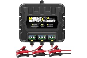 SOARFLY 3 Bank Marine Battery Charger, 12V 30A (10A/Bank) Smart Waterproof Onboard Boat Battery Charger, Battery Maintainer & Desulfator for SLA/AGM/Lithium (LiFePO4), Calcium and Deep-Cycle Batteries