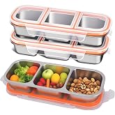 CLZWiiN Stainless Steel Snack Containers with Lids, Reusable Condiment Storage Box, Divided Food Storage for School, Home, Travel, Multiple Compartment Leak-Proof Box (&lrm;3 Compartment 3PCS)