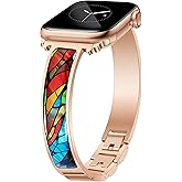 Newlibery Rose Gold Slim Watch Bands for Women Compatible with Apple Watch 42mm(S3/2/1) 44mm 45mm 46mm 49mm Designer Dressy Bracelet Metal Strap Adjustable for iWatch Series 11/10/9/8/7/6/5/4/SE 3/2/1