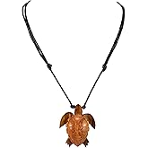 BlueRica Hand Carved Wood Sea Turtle on Adjustable Black Cord Necklace