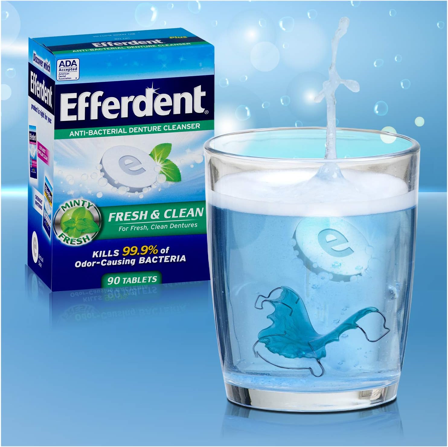 Efferdent Plus Mint Anti-Bacterial Denture Cleanser | 90 Tablets: Health & Personal Care