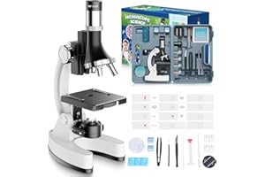 MAXLAPTER 100X-1200X Kids Microscope Kit for Children: Compound Microscope for Kid STEM Biology Discovery - Science Experiments Microscopio Set with Metal Frame, Carrying Box Educational Gift for Child 8-12