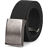 WHIPPY Canvas Web Belt Flip-Top Solid Black Military Buckle Fully Adjustable Mens Webbing Belts Cut To Fit