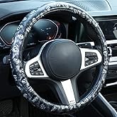 Embossed Skull Steering Wheel Cover, Skull Car Accessory, Microfiber Leather with Anti-Slip Lining, Fits 14.5