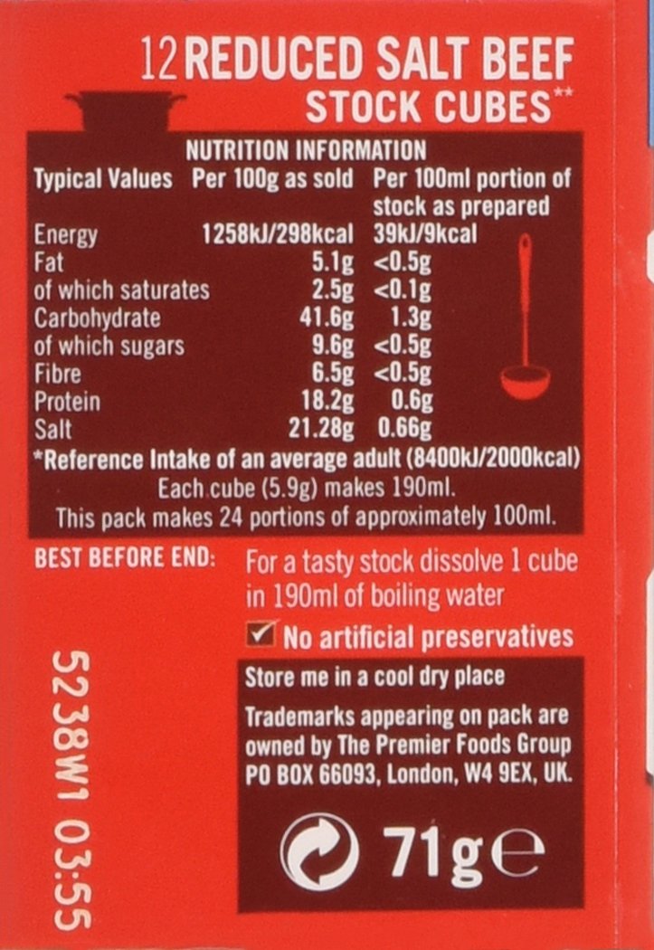 Oxo Reduced Salt Beef Stock Cubes, 12s, 71 g Buy Online in UAE. oxo