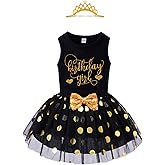 LYSMuch 1-12Y Toddler Girls Birthday Tulle Skirt Tank Top Shirt with Crown Three-Piece Clothes Set