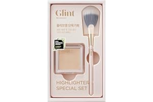 GLINT BY VDIVOV Glint Highlighter Special Set (Dewy Moon(Set), 0.08oz + Fan Brush) - Baked Highlighter for Natural Glow. Korean Makeup by LG Beauty. Rich Pigment, Silky Touch, Shimmer.