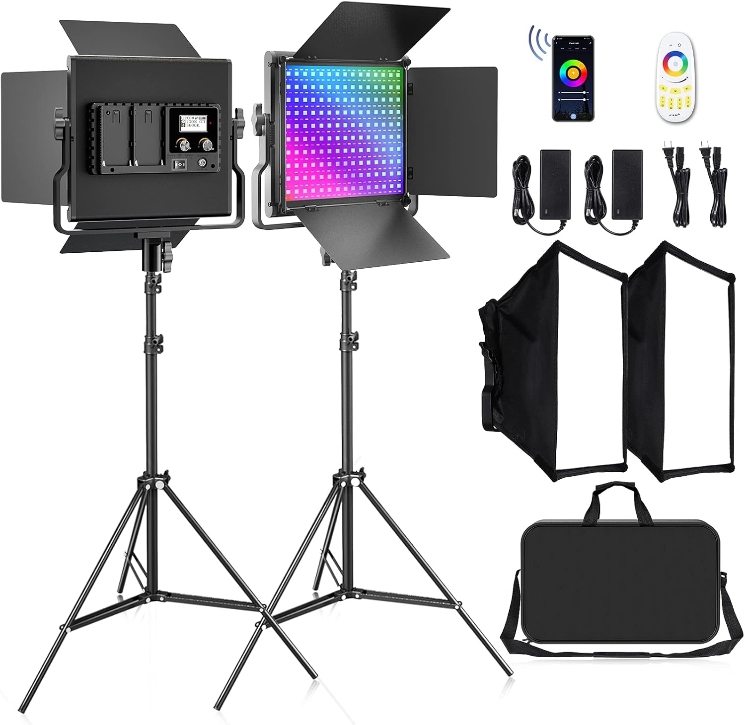 FOSITAN RGB LED Video Light, Video Lighting Kits with APP/Remote Control, CRI97/3200K-5600K/Brightness 0-100%/0-360 Adjustable Colors/8 Applicable Scenes Suitable for YouTube Video, Photography