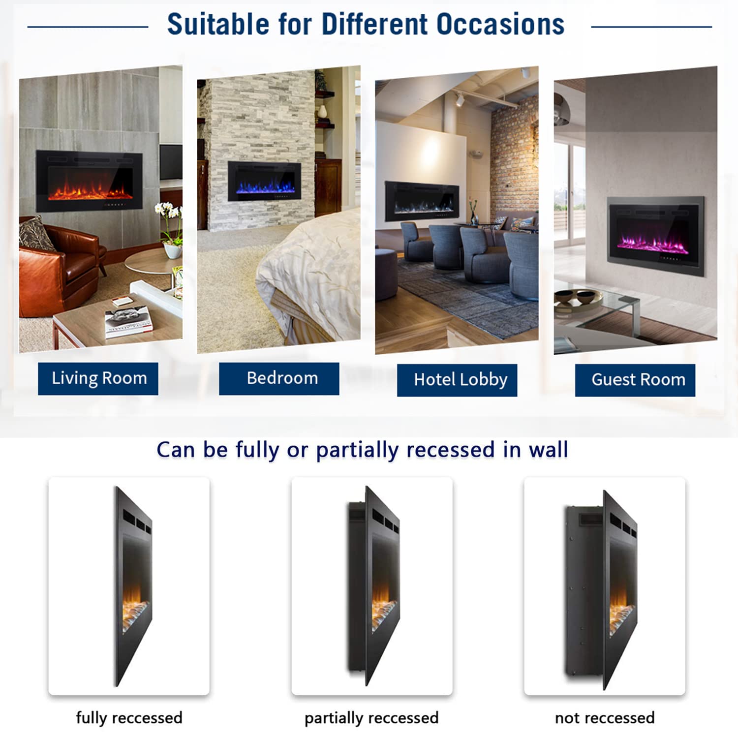 Maxhonor La chimenea eléctrica inserta el calentador independiente para la sala de estar chimenea flotante con 12 colores LED con ficha y piedras, calentadores de espacio para uso interior, 1500W/750W, negro, 30 pulgadas Maxhonor La chimenea eléctrica inserta el calentador independiente para la sala de estar chimenea flotante con 12 colores LED con ficha y piedras, calentadores de espacio para uso interior, 1500W/750W, negro, 30 pulgadas