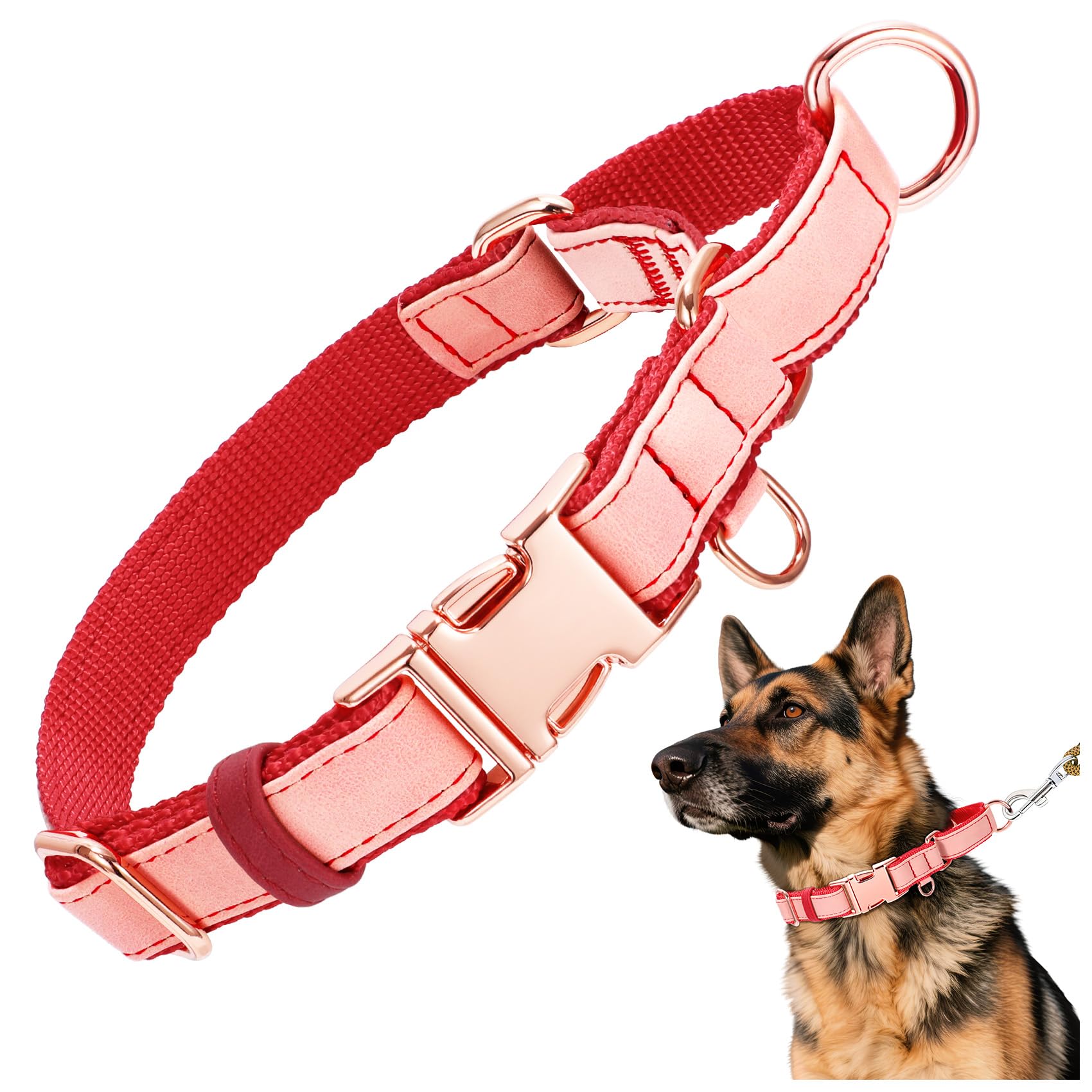Photo 1 of TOBYTO Martingale Dog Collar for Small Medium Large Dogs, Adjustable Training Collars with Quick Release Buckle for Safe Walking & Behavior Correction No Slip, Rose Pink(17"-21")