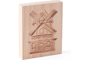 Wooden Windmill Speculoos Cookie Mold – Traditional Speculaas Mold for Dutch Holiday Cookies | Hand-Carved Wooden Cookie Pres