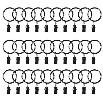Black Set Of 40 Metal Curtain Rings With Clips And Eyelets 2 Inch