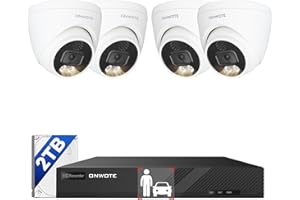 ONWOTE 4K NVR PoE Security Camera System 2 Way Audio, 8 Channel NVR 2TB, 4X 8MP Wired Outdoor IP Cameras, 125° FoV, AI Human Vehicle Detection Trigger Color Night Vision, CCTV Kit for Home Businesses