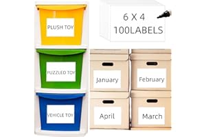 PREFEEL Removable Waterproof Labels for Storage Bins - 100 4" x 6" Organizing Name Label for Containers Stickers for Shipping Packing, Kitchen Storage, Proof-Water/Oil, Sticky Large Labels for Moving Boxes