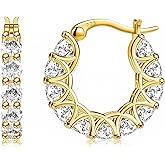 Sterling Silver Cubic Zirconia Hoop Earrings and 14k Gold Earrings, Hypoallergenic Diamond Huggies Earrings for Women