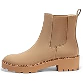 Coutgo Womens Platform Chunky Low Heel Slip on Chelsea Boots Suede Elastic Ankle Boots