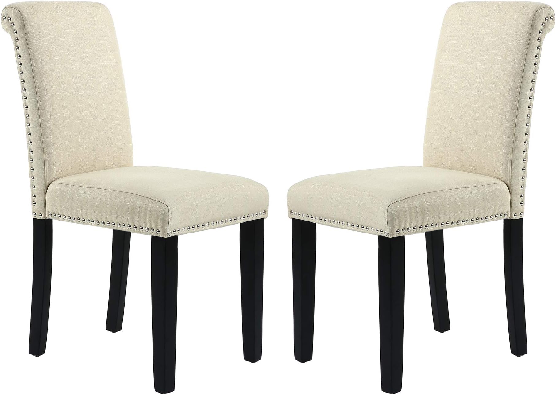 GOTMINSI Set of 2 Stylish Fabric Dining Chairs with Solid Wood Legs (Beige)