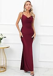Capuffy Women Drape Neck Formal Maxi Dresses Lace