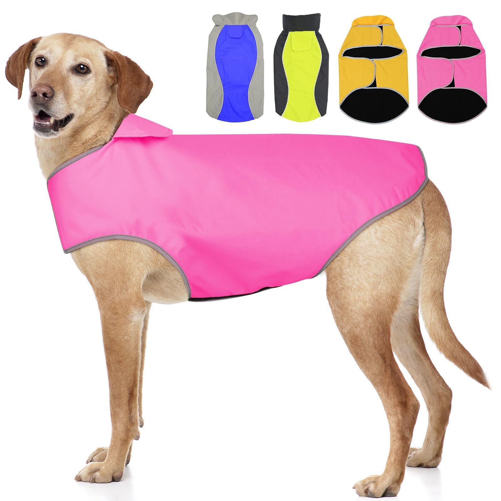 YFbrite Waterproof Dog Coat - Lightweight Pet Raincoat | Adjustable Warm Jacket | Dog Cloth for All Breeds Sizes (Pink, Large)