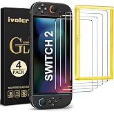 ivoler 4-Pack Tempered Glass Screen Protector Designed for Nintendo Switch 2 2025 with [Alignment Frame] Transparent HD Clear[Updated Version] Screen Protector for Switch 2 7.9''