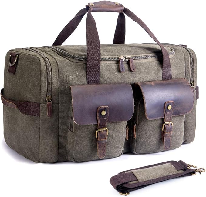 leather and canvas duffle bag