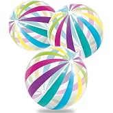 LINE42 Big Beach Ball Set for Summer, Rainbow Beach Balls for Swimming at The Pool or Beach, Set of 3