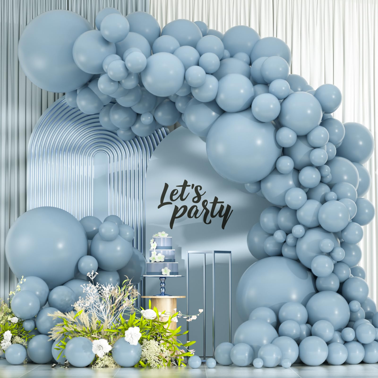 Photo 1 of 114pcs Dusty Blue Balloons Different Sizes, 18 12 10 5 inch Retro Pale Aqua Blue Balloons Garland Arch kit for Birthday Boho Baby Shower Bachelorette Wedding Party Decorations