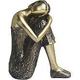 Pigort Rustic Gold Thinker Statue Abstract Sculpture - Collectible Woman Figurine Art Home Office Bookshelf Decorative Objects Desktop Decor for Women, 4.6 x 3.7 x 2.6 inches