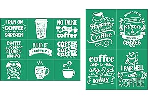 DGAGA 2PCS Coffee Stencils Reusable Silk Screen Stencils Drink Chalk Stencils Transfers Mesh for Chalk Paste Adhesive Stencils Coffee Screen Print Stencils for Wood/T-Shirt/Pillow/Canvas/Glass