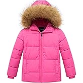 wantdo Girls' Winter Coat Warm Waterproof Puffer Jacket with Removable Faux Fur Hood