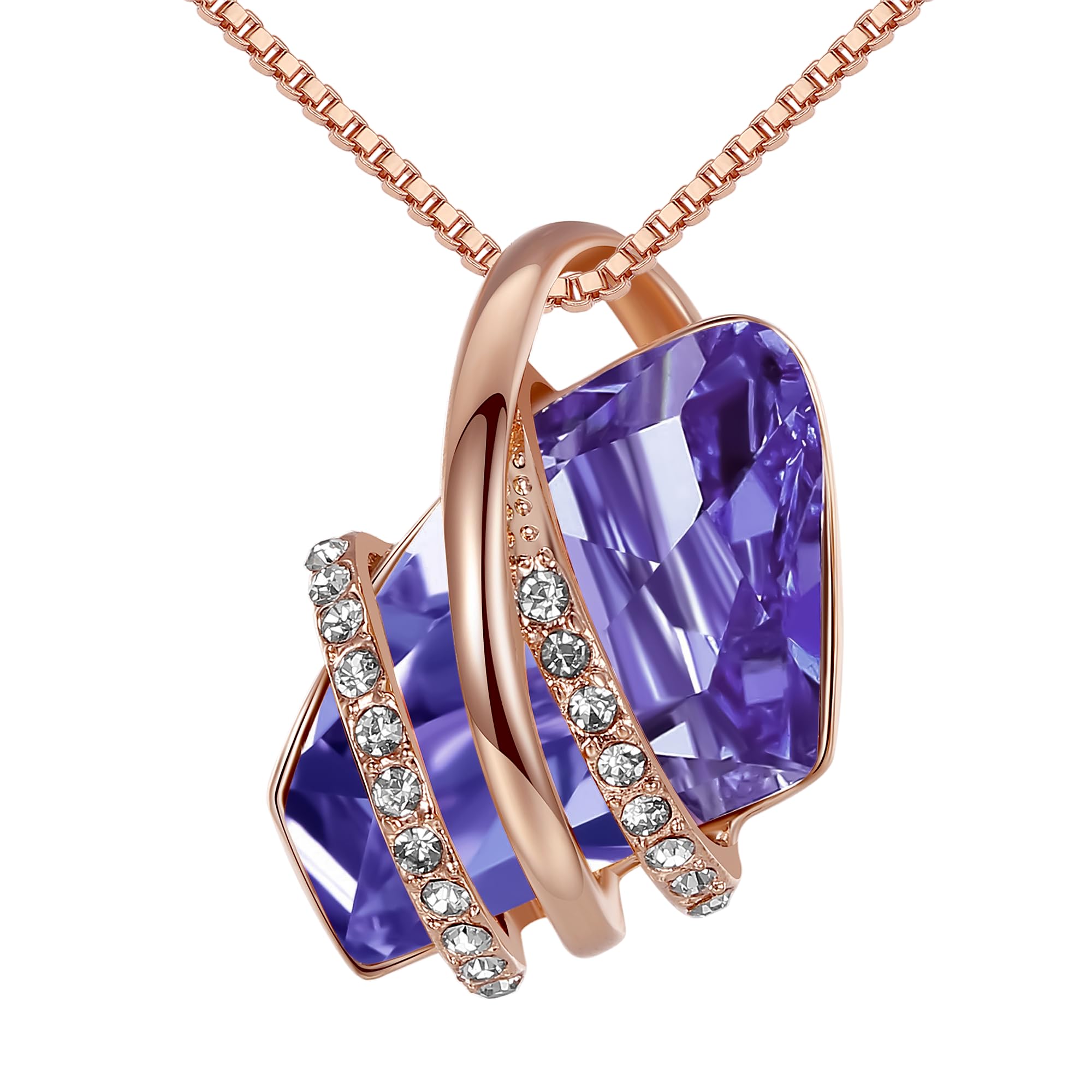 Leafael Wish Stone Pendant Necklace with Birthstone Crystal, 18K Rose Gold Plated/Silver-Tone, 45 cm + 5 cm Extender — image 1