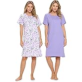 Casual Nights Women's Henley Nightshirts Set of 2, Floral Short Sleeve Nightgowns & Solid Sleepwear Shirt