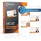 320 Customizable Name Badge Inserts 3.5x2.25 inch | White Printable Name Tag Inserts 2.25x3.5 inch | Compatible with Inkjet and Laser Printers with Easy Tear Paper