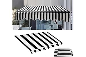 WZUOPG Retractable Patio Awning Fabric Replacement Outdoor Sunshade Canopy Awning Cover Water-Resistant Sun Shade Shelter Canvas for Garden Terrace Yard Deck(Size:12x8ft,Color:Black White), 6.6x5ft