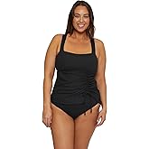 BECCA ETC. Womens Modern Edge Plus Size Bandeau Tankini, Adjustable, Tie Back, Swimsuit Tops for Women