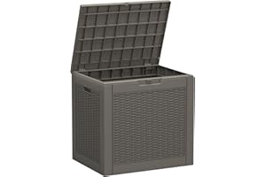 LHBGO Deck Box, 31 Gallon Resin Outdoor Storage Box, Waterproof and UV Resistant Lightweight Storage Deck Box for Garden Tools, Supplies