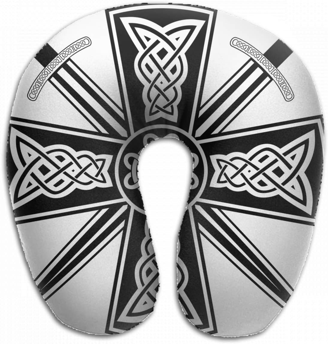 Emvency U-Shaped Travel Neck Support Pillow Celtic Cross Crossed Swords Medieval Airplane 12x11.5 Inch Soft U-Pillows with Rebound Material for Kids Adults