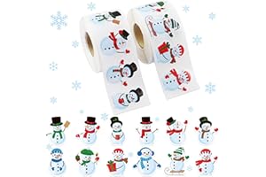 AUGISTEEN 1200 PCS Snowman Roll Stickers Christmas Snowman Envelope Labels Stickers Xmas Assorted Snowmen Seal Stickers Roll for Kids Winter Christmas Holiday Party Gift Decor