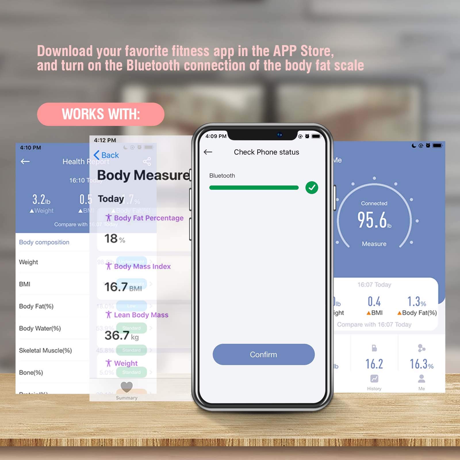 Uten Smart Scale for Body Weight, Digital Bathroom Weighing Wireless Scales with Body Fat and Water Weight for People, Bluetooth BMI Electronic Body Analyzer Machine with Smartphone App, 400lb, Pink