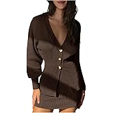 Verdusa Women's 2 Piece Sweater Skirt Set Business Casual Outfits Cinched Waist Cozy Cardigans Comfy Sets