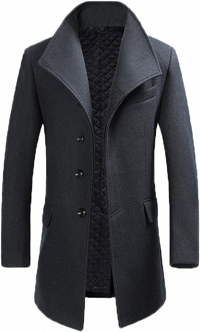 FASHINTY Men's Classical France Style Business Formal Warm Wool Coat #00001F Gray L
