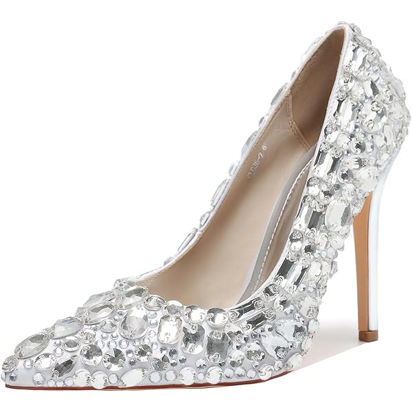 ERIJUNOR Women's Pointed Toe Mid Heel Pumps - Crystal Brooch Evening Dress Shoes For Wedding & Party - View #8