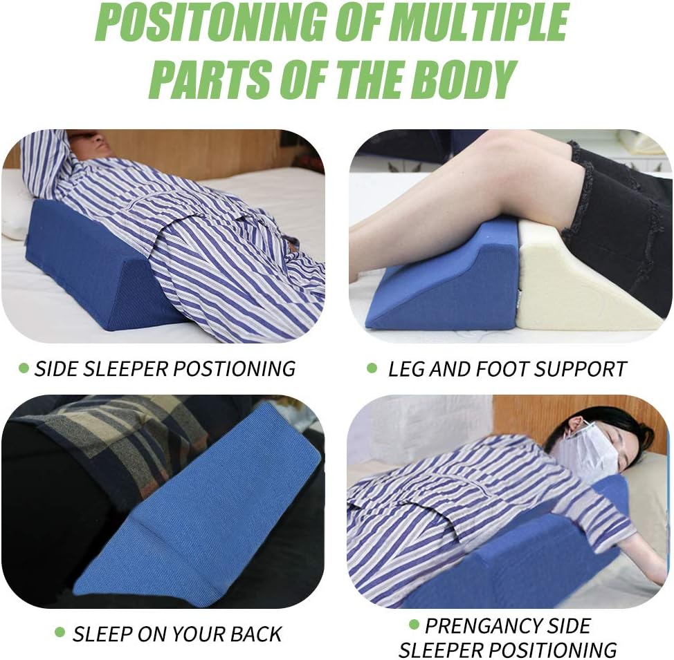 Fanwer Bed Wedge Pillow for Sleeping Body Position Wedges Back Positioning Elevation Pillows Blue Pray Case Pregnancy Bedroom Eevated Body Alignment Ankle Support Pillow Leg Bolster: Home & Kitchen