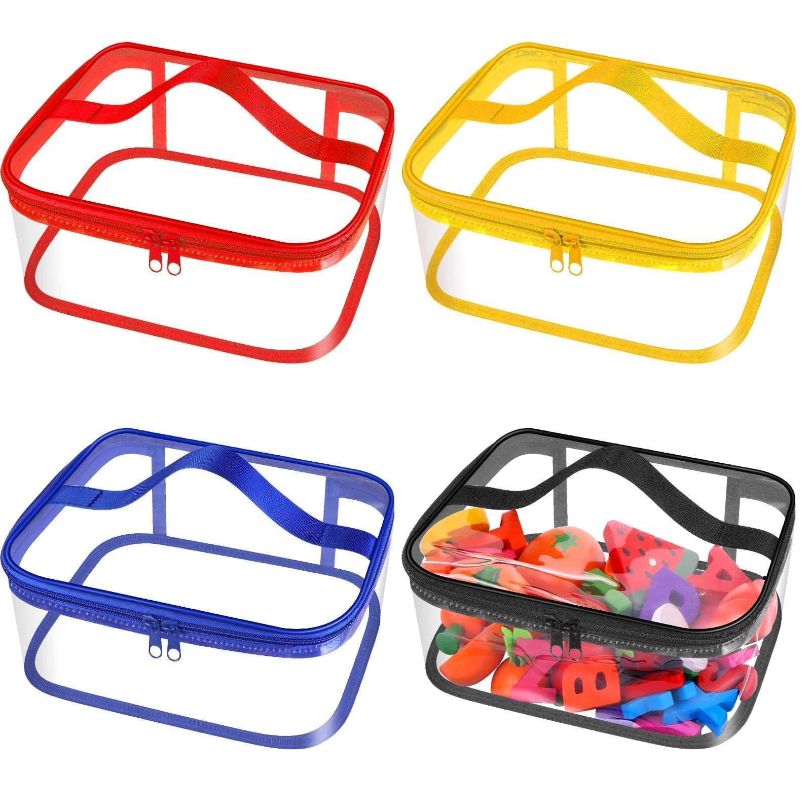 4 Pcs Clear PVC Toy Storage Bags with Handles 9.1x6.7x3.9 Inch Travel Toiletry Bags Waterproof Toy Storage Organizer Pouch with Zipper, Toys Board Game Storage Container for Building Blocks Puzzle
